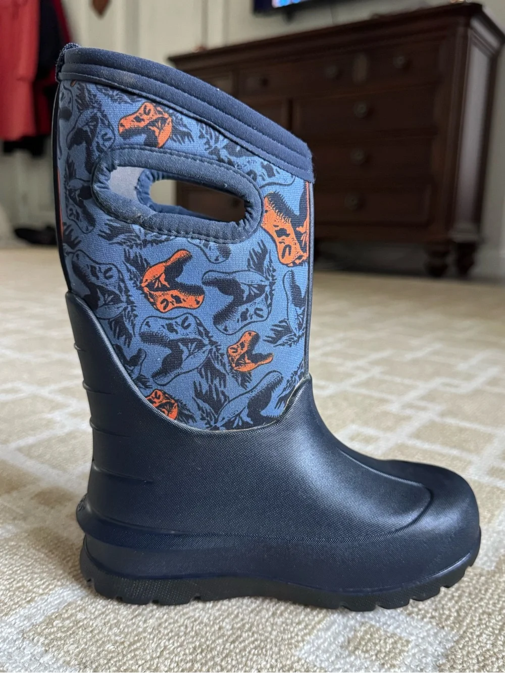 BOGS Neo-Classic Waterproof Winter Boots Blue Dinosaur Print Kids Size 11